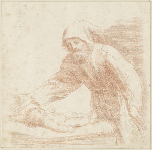 The Blessed Felix of Cantalice advancing towards a dead infant lying on a bed The Blessed Felix of Cantalice advancing towards a dead infant lying on a bed