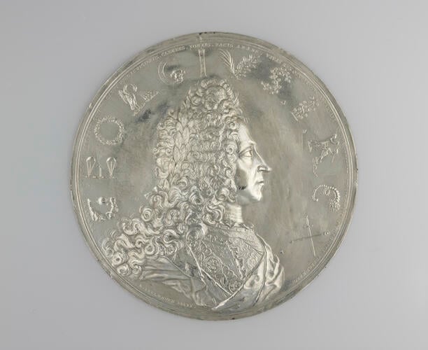 Cliché of the obverse of a medal commemorating the Coronation of George I