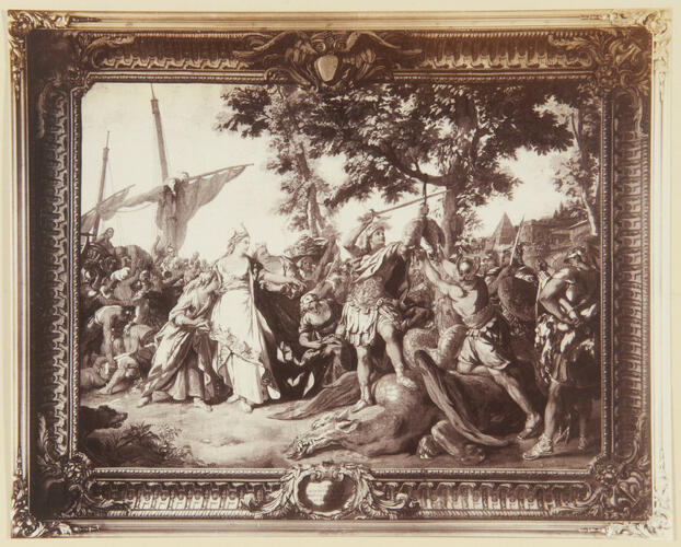 Jason puts the Dragon to sleep, takes possession of the Golden Fleece, and departs with Medea Jason puts the Dragon to sleep, takes possession of the Golden Fleece, and departs with Medea
