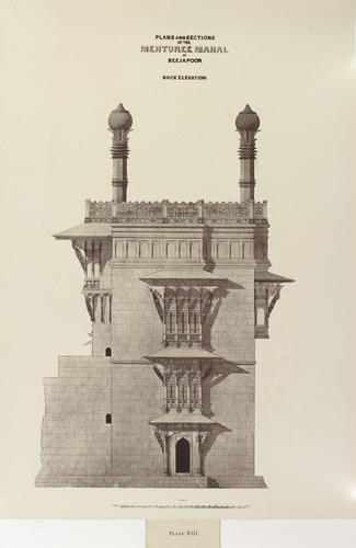An Architectural Drawing of the Back Elevation of the Mehtar Mahal, Bijapur An Architectural Drawing of the Back Elevation of the Mehtar Mahal, Bijapur