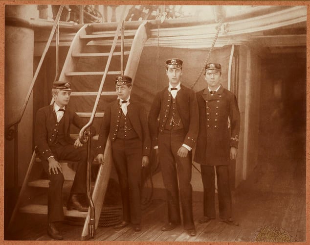 Prince Albert Victor and Prince George on board HMS Bacchante Prince Albert Victor and Prince George on board HMS Bacchante