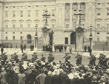 Master: Page 46 of Queen Mary's Album, vol. 17 (June 1913 - 2nd July 1916)
Item: 2nd Battalion Grenadier Guards before departure for Front