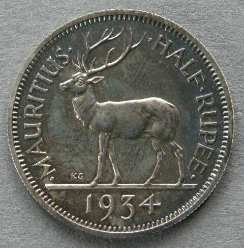 Mauritius. Uniface striking in silver of the half rupee 1934
