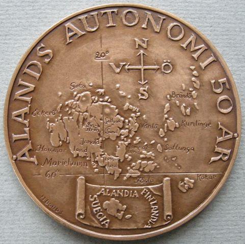 Aland. 	Medal commemorating the Fiftieth Anniversary of Independence