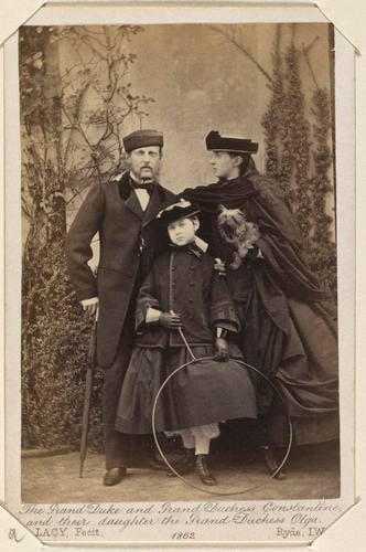 The Grand Duke Constantine of Russia (1827-92) and the Grand Duchess Alexandra Iossifovna of Russia (1830-1911) with their daughter the Grand Duchess Olga (1851-1926)