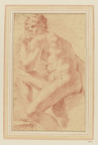 A youth seated to left, with elbow on knee A youth seated to left, with elbow on knee