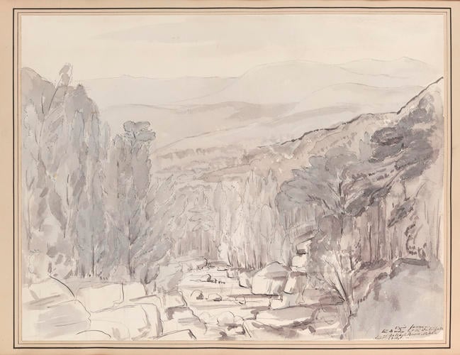 Master: Queen Victoria's Sketchbook 1848-1854
Item: View from the bridge at the waterfall in Balloch [Buie]