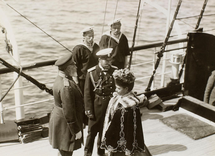 King Edward VII, Nicholas II, Emperor of Russia and Dowager Empress Maria Feodorovna in the Bay of Reval, 1908 King Edward VII, Nicholas II, Emperor of Russia and Dowager Empress Maria Feodorovna in the Bay of Reval, 1908