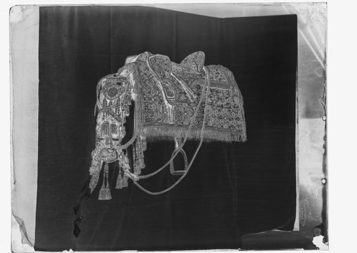 Glass plate negative of a set of horse trappings Glass plate negative of a set of horse trappings