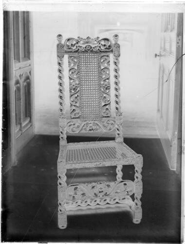 Glass plate negative of a carved chair Glass plate negative of a carved chair