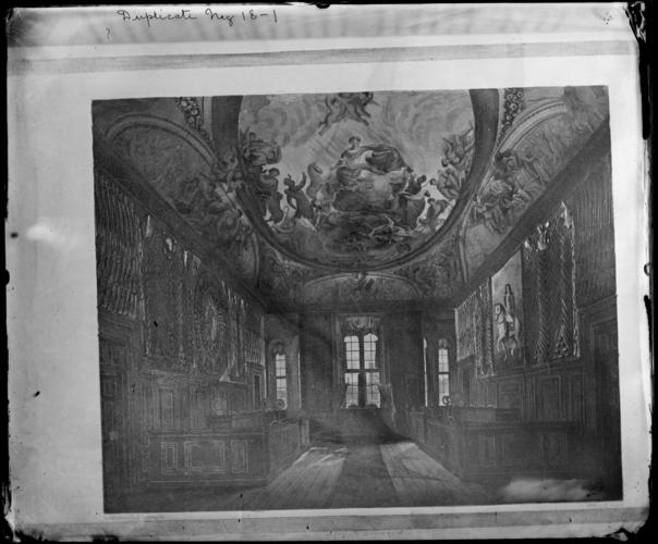 Glass plate negative of Pyne's aquatint of the Guard Chamber Glass plate negative of Pyne's aquatint of the Guard Chamber
