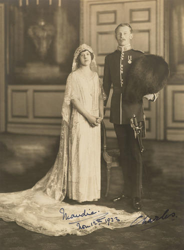Princess Maud, later Countess of Southesk (1893-1945) and Charles, Lord Carnegie (1893-1992) on their wedding day