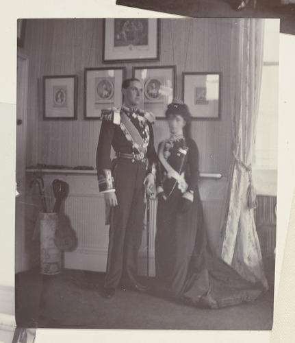 Master: Page 22 of Princess Victoria's album: Queen Alexandra, Prince Carl and Princess Maud of Denmark, 1901
Item: Princess Maud and Prince Carl of Denmark, later King Haakon VII and Queen Maud of Norway