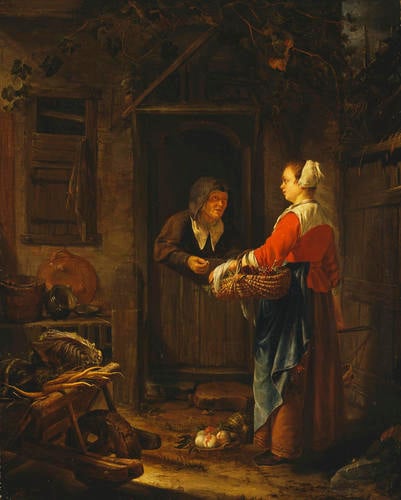 A Girl selling Grapes to an old Woman