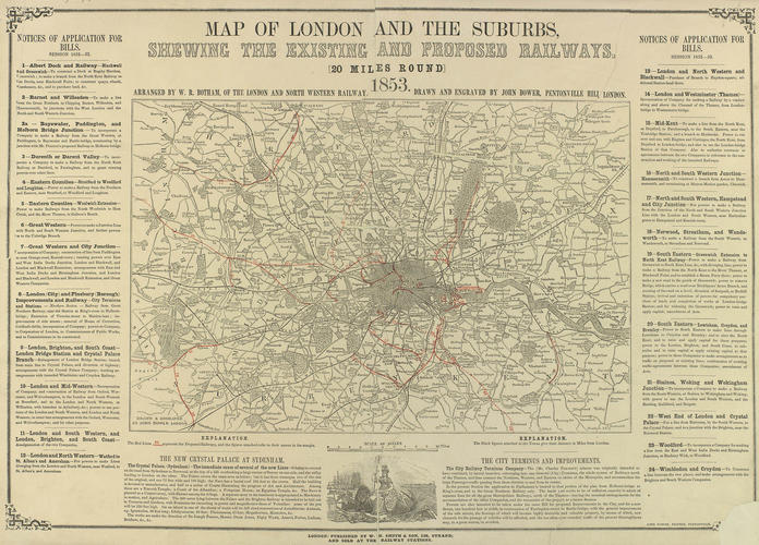 Map of London and the surburbs shewing the existing and proposed railways (20 miles around) Map of London and the surburbs shewing the existing and proposed railways (20 miles around)