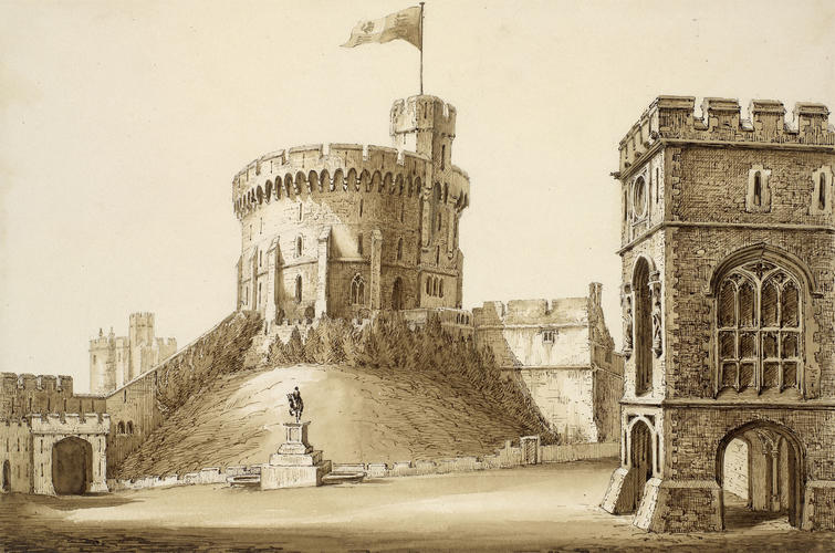 Windsor Castle: the Round Tower seen from the Quadrangle, looking west