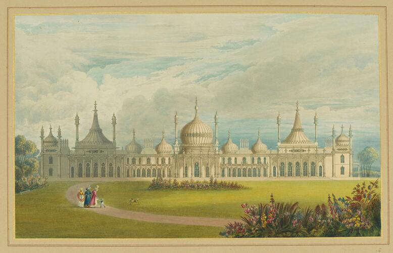 Master: Illustrations of Her Majesty's Palace at Brighton; formerly the Pavilion: executed by the Command of King George the Fourth, under the Superintendence of John Nash, Esq. , architect : to which is prefixed, A History of the Palace, by Edward Wedlake Brayley, Esq. , F. S. A.
Item: Perspective view of the Steyne Front Master: Illustrations of Her Majesty's Palace at Brighton; formerly the Pavilion: executed by the Command of King George the Fourth, under the Superintendence of John Nash, Esq. , architect : to which is prefixed, A History of the Palace, by Edward Wedlake Brayley, Esq. , F. S. A.
Item: Perspective view of the Steyne Front