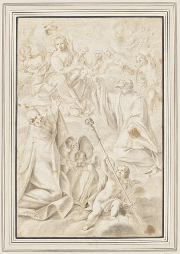 The Virgin and Child adored by a bishop and a priest