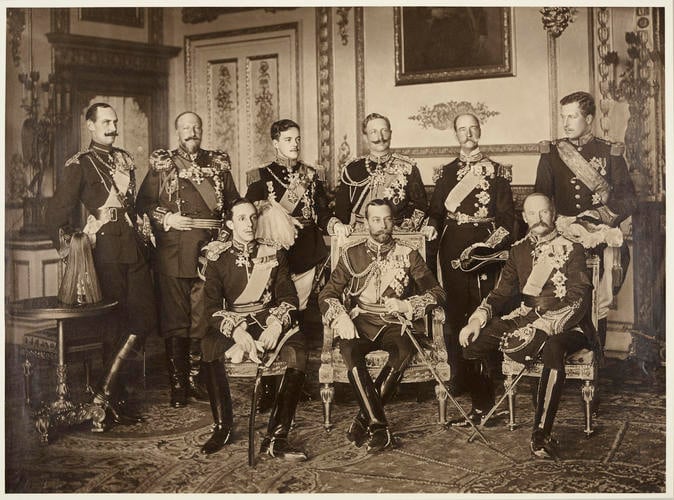 Nine sovereigns at Windsor for the funeral of King Edward VII, 1910