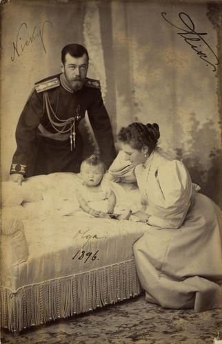 Nicholas II, Emperor of Russia, Alexandra Feodorovna, Empress of Russia and Grand Duchess Olga Nikolaevna