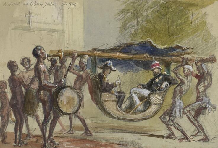 Albert Edward, Prince of Wales, and the Governor of Goa being carried in a sedan chair Albert Edward, Prince of Wales, and the Governor of Goa being carried in a sedan chair