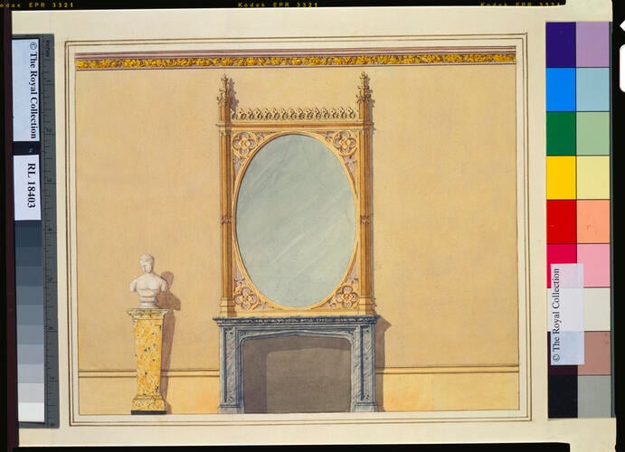 Alternative designs for overmantel in Grand Corridor, Windsor Castle, c. 1827