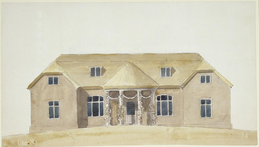 An elevation of a thatched cottage