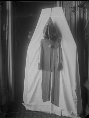 Glass plate negative of mail armour and a helmet Glass plate negative of mail armour and a helmet