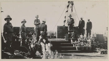 Laying of foundation stone of King George's Royal Indian Military School (now Rashtriya Military School Chail), Jullundur: Edward, Prince of Wales. Royal Tour of India, 1921-1922