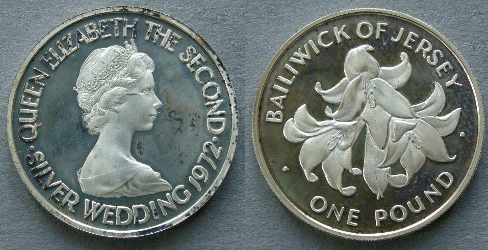 Jersey. Proof silver £1, 1972, commemorating the Silver Wedding of Elizabeth II