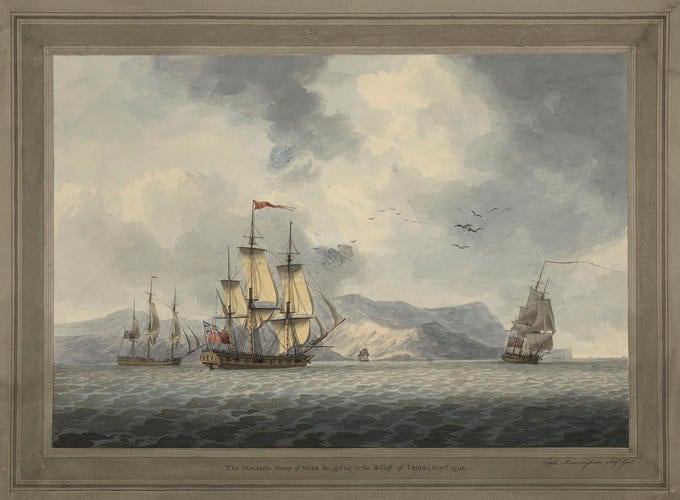 The Jamaica, Sloop of War, going to the relief of Irois, September 1796