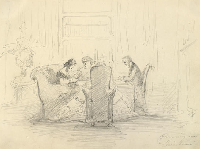 Scene in the library at Cambridge Cottage, 1858 Scene in the library at Cambridge Cottage, 1858