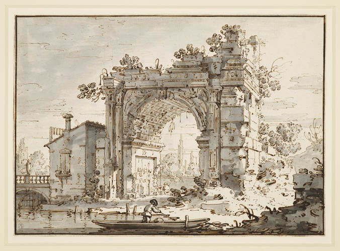 A capriccio with a Roman arch