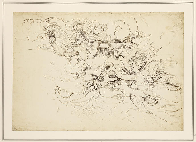 God the Father in a flaming cloud, attended by angels God the Father in a flaming cloud, attended by angels