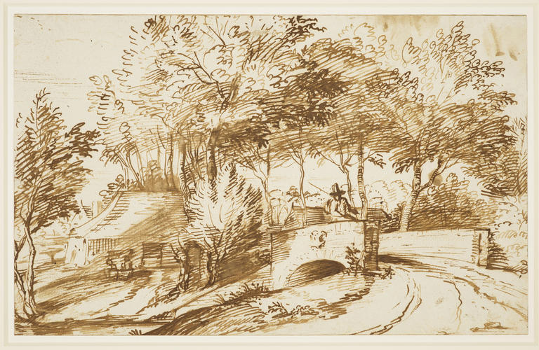 A road bridge crossing a stream on the outskirts of a village A road bridge crossing a stream on the outskirts of a village
