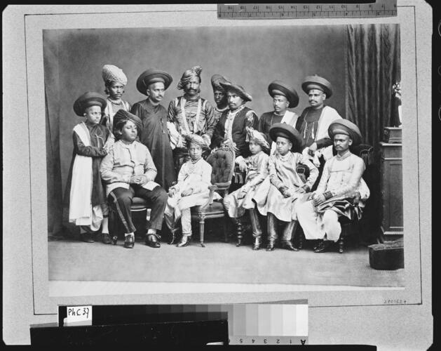 Shivaji VI, Raja of Kolhapur (1863-83) and his suite : Prince of Wales Tour of India 1875-6