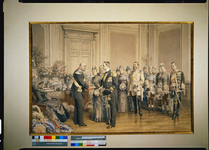 The German Emperor receiving his family on his ninetieth birthday