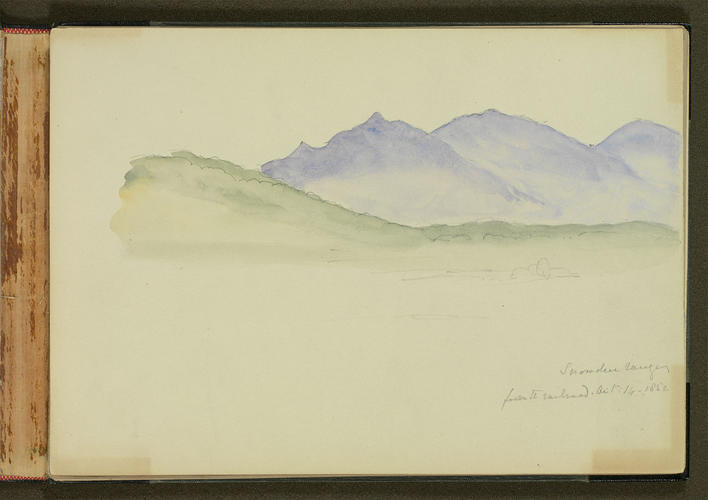 Master: SKETCHES FROM NATURE V. R. MDCCCXLV TO MDCCCLII
Item: Menai Straits N[orth] Wales from the Tubular Bridge & Snowdon Ranges from the Railroad