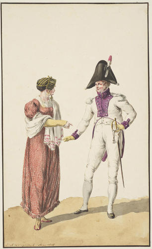 Netherlands Troops (Kingdom of Holland-under Louis Bonaparte). 	Cavalry Officer with woman, 1808