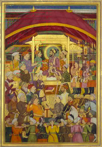 Master: Padshahnamah پادشاهنامه (The Book of Emperors)
Item: Shah-Jahan receives the Persian ambassador, Muhammad-Ali Beg, during the New Year celebrations (March 1631) Master: Padshahnamah پادشاهنامه (The Book of Emperors)
Item: Shah-Jahan receives the Persian ambassador, Muhammad-Ali Beg, during the New Year celebrations (March 1631)