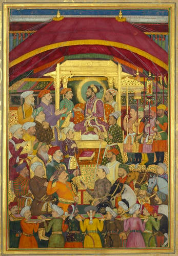 Master: Padshahnamah پادشاهنامه (The Book of Emperors) ‎‎
Item: Shah-Jahan receives the Persian ambassador, Muhammad-Ali Beg, during the New Year celebrations (March 1631)