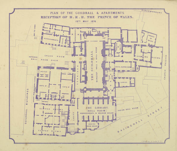 Plan of the Guildhall and Apartments. Reception for HRH the Prince of Wales. 19th May 1878 Plan of the Guildhall and Apartments. Reception for HRH the Prince of Wales. 19th May 1878