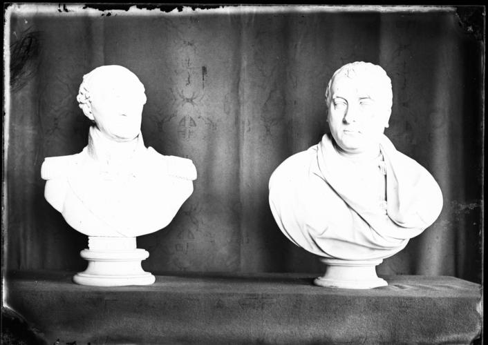 Glass plate negative of two marble busts Glass plate negative of two marble busts