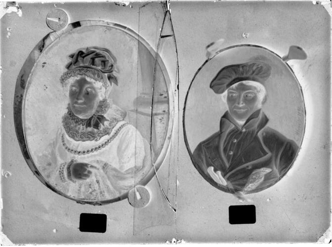 Glass plate negative of 2 miniatures Glass plate negative of 2 miniatures