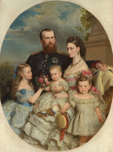 Prince Louis (1837-1892) and Princess Alice (1843-1878) of Hesse with their children Princess Victoria (1863-1950), Prince Ernest (1868-1937), and Prince Frederick (1870-1873)