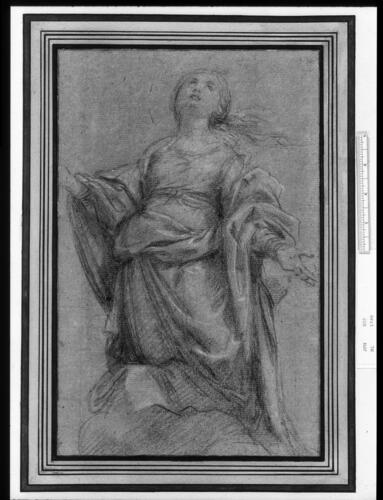 A kneeling woman with outstretched arms