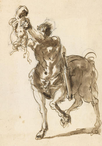 A centaur holding a lion cub A centaur holding a lion cub