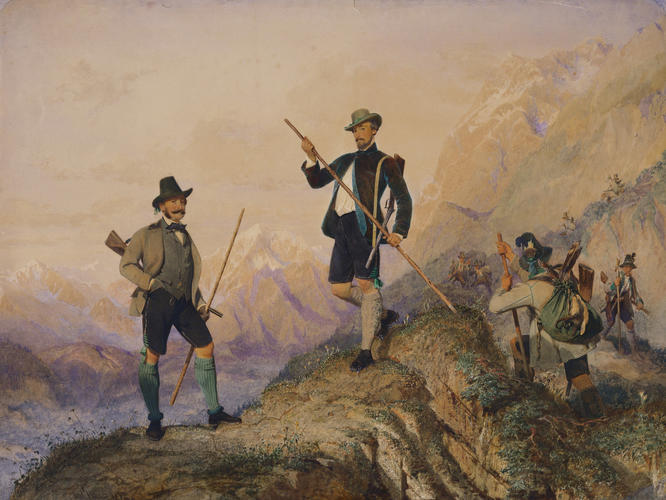 Ernest II, Duke of Saxe-Coburg-Gotha and Charles, Prince of Leiningen, after a chamois hunt in the Tyrol