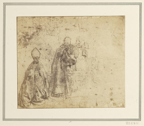 Study of a seated bishop and standing deacons