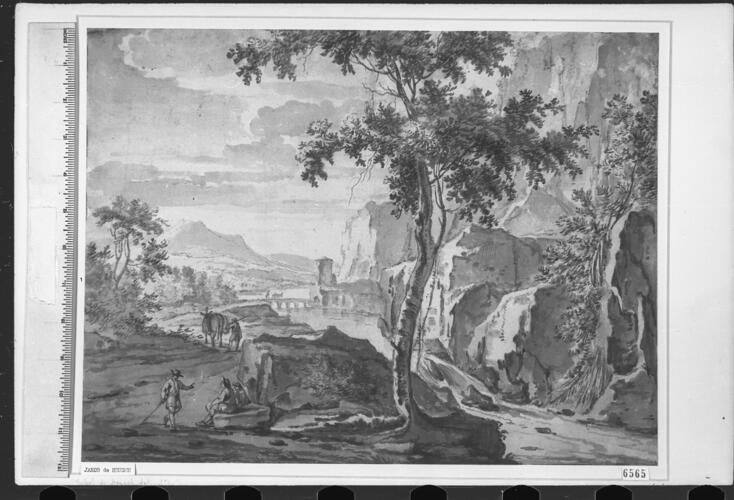Mountainous landscape with a river and a waterfall